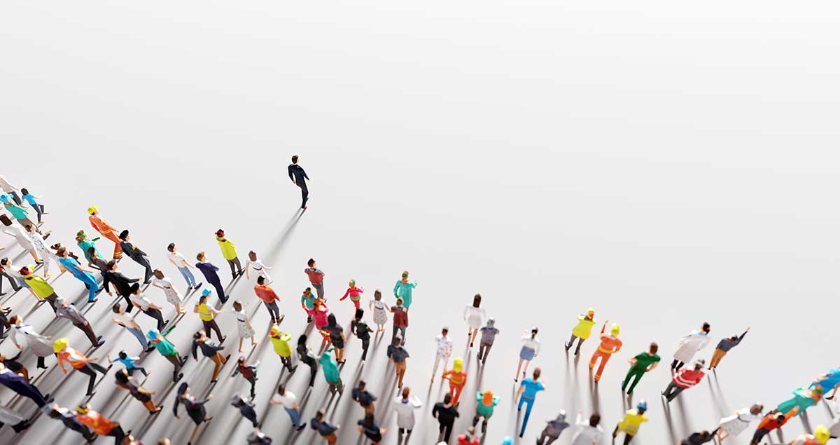 Variety of workers walking together